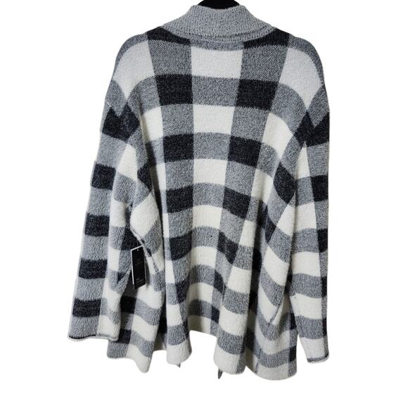 New Ali Miles Womens Black White Plaid Open Front Soft Cardigan Sweater 3X - Picture 5 of 9